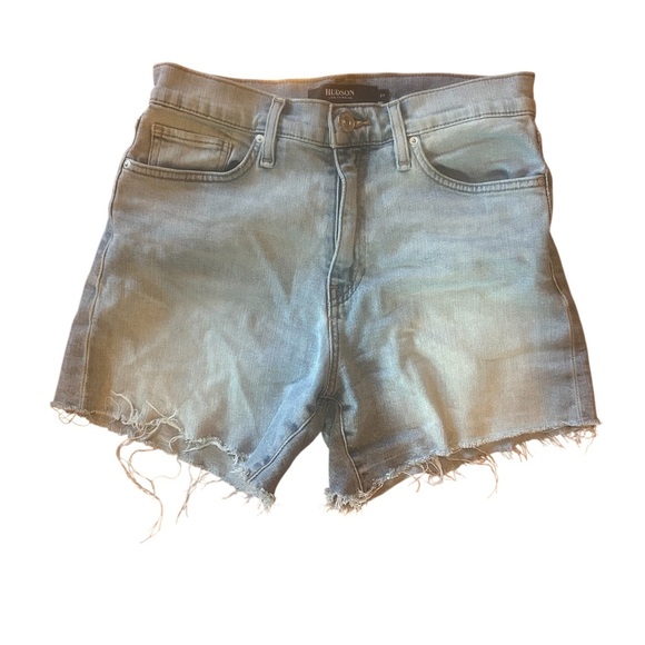 Hudson Devon Biker Denim Shorts Size 27 Frayed Hem High Rise - Picture 3 of 6